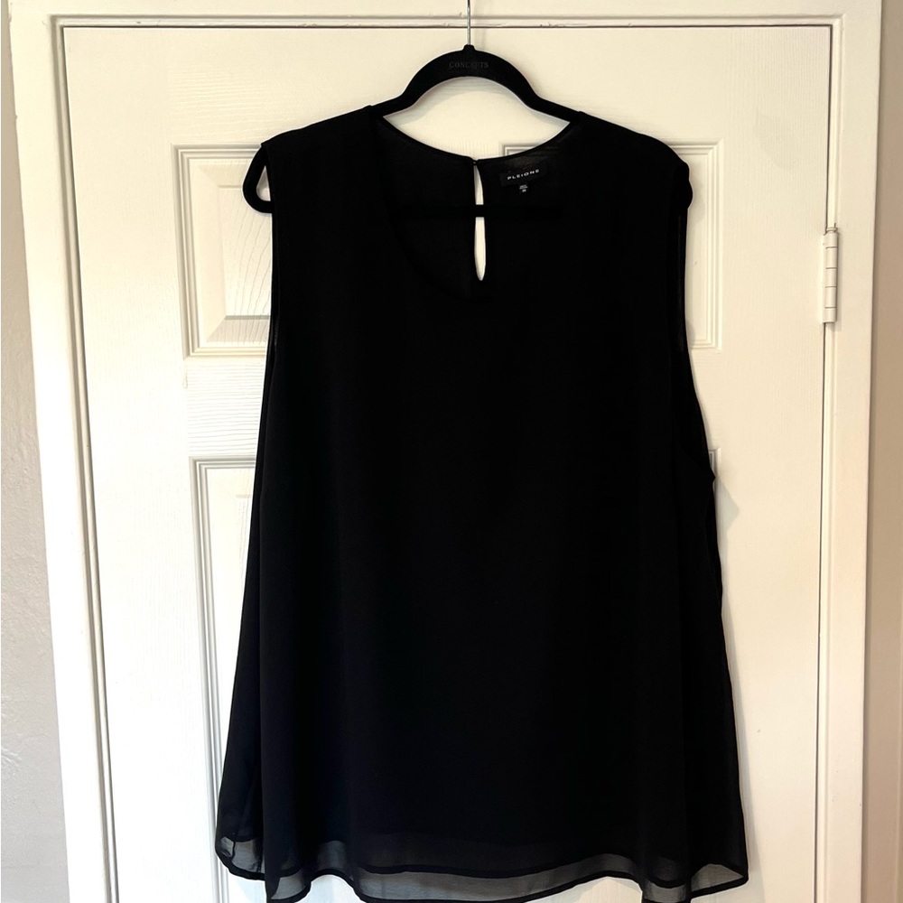 Pleione Sheer Layered Black Sleeveless Blouse Relaxed Fit